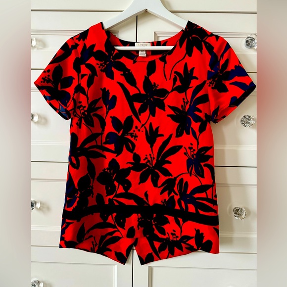 J CREW NAVY & TANGERINE TOP, SIZE XS, BAND & BACK BOTTOM DETAILING, EUC - Picture 1 of 7
